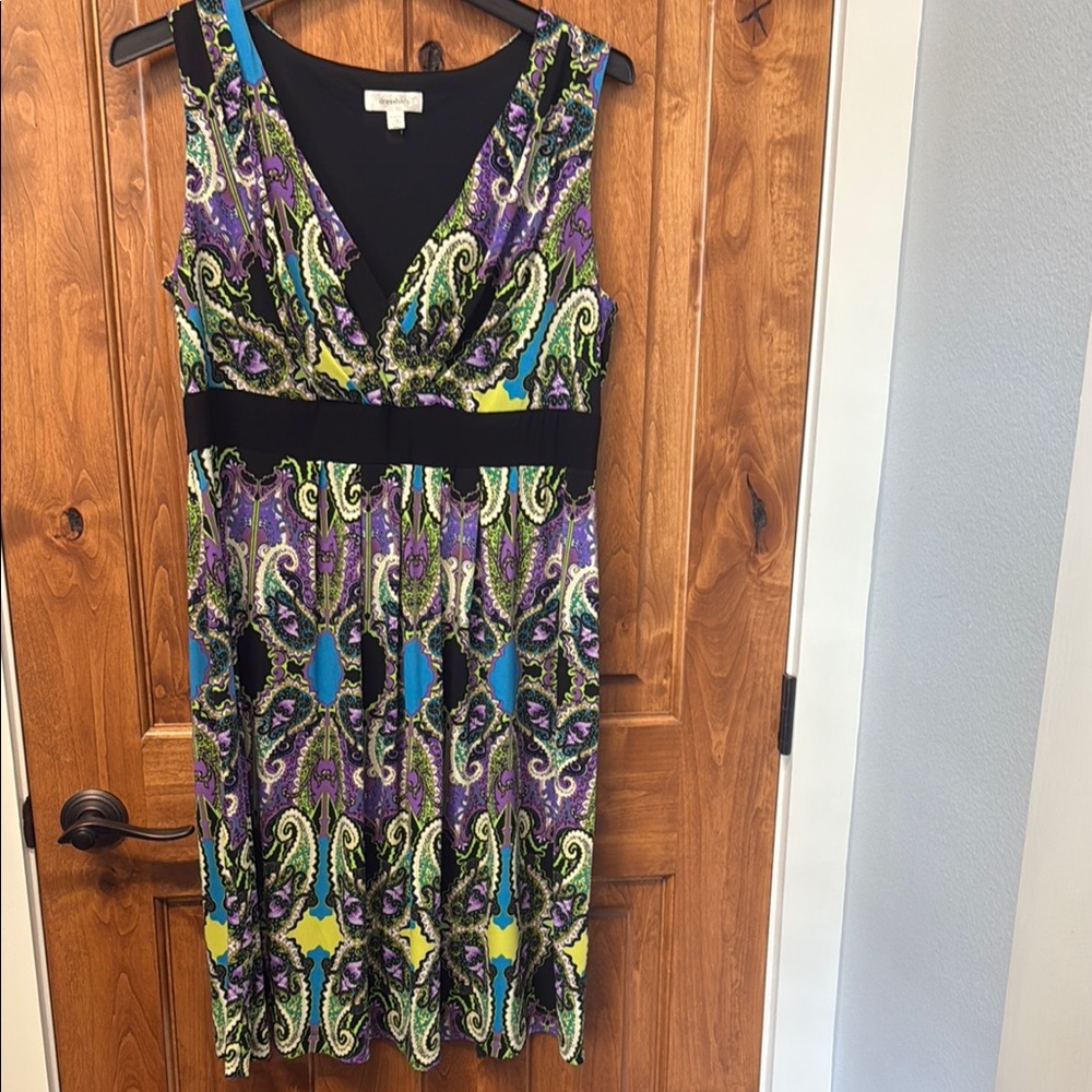 Dressbarn Blue and Purple Sleeveless V-Neck Midi Sundress